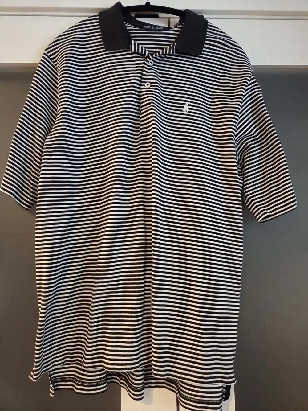 Polo Ralph Lauren Golf Shirt Mens Sz L Black White Striped Pima Cotton